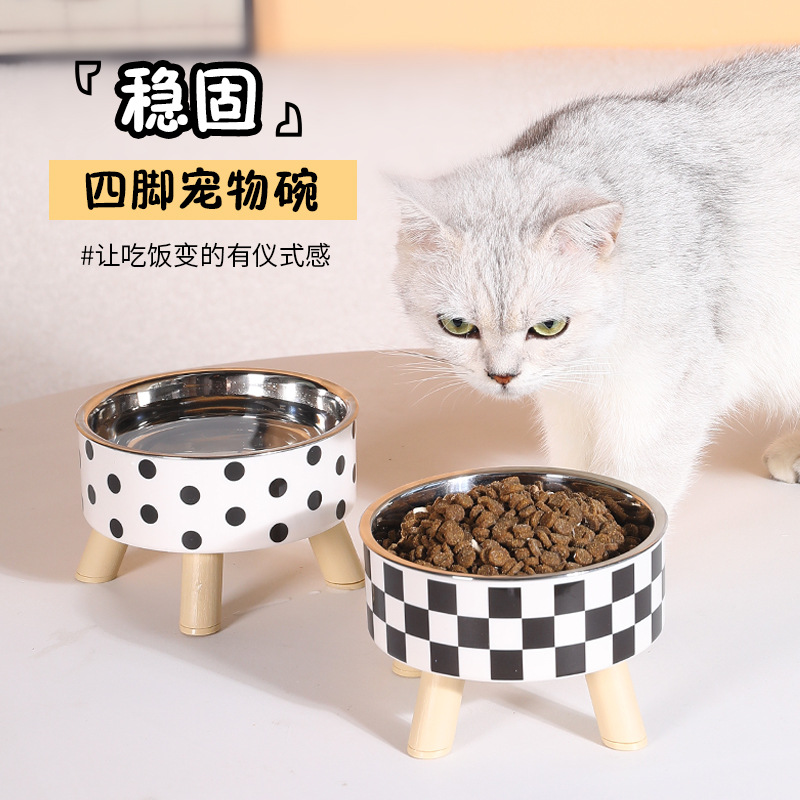 猫碗防打翻不锈钢喂食盆高脚大口径宠物碗狗狗喝水碗宠物食具
