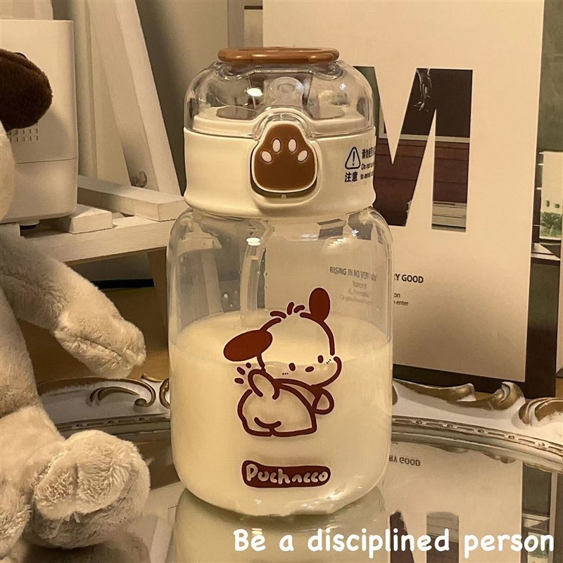 ins高颜值帕恰狗凯蒂猫塑料大容量卡通J学生女便携水杯带吸管杯子