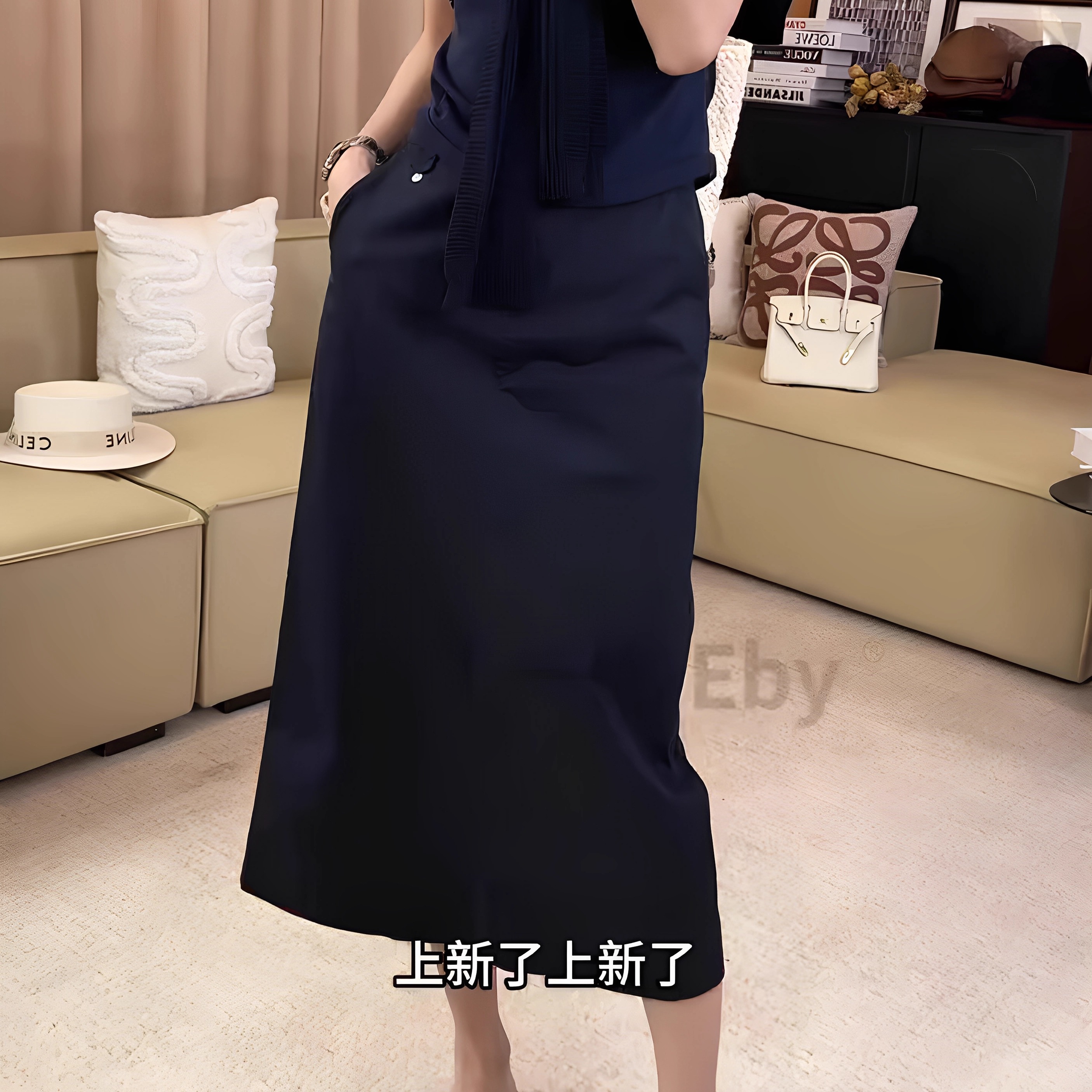 气质高级感藏青色半身裙女夏季新款高腰显瘦时尚小众极简风直筒裙