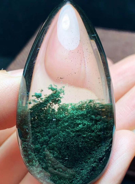魅晶天然巴西水晶晶体通透深翠绿色绿幽灵水滴裸石吊坠