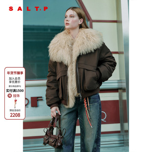 SALT.P可颜可拆滩羊毛领皮草鹅绒派克羽绒服女短款2025冬季新款