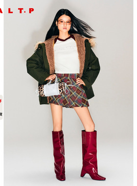 SALT.P可颜红色格纹A字百褶裙短裙裤学院风2025冬新款AC35550010