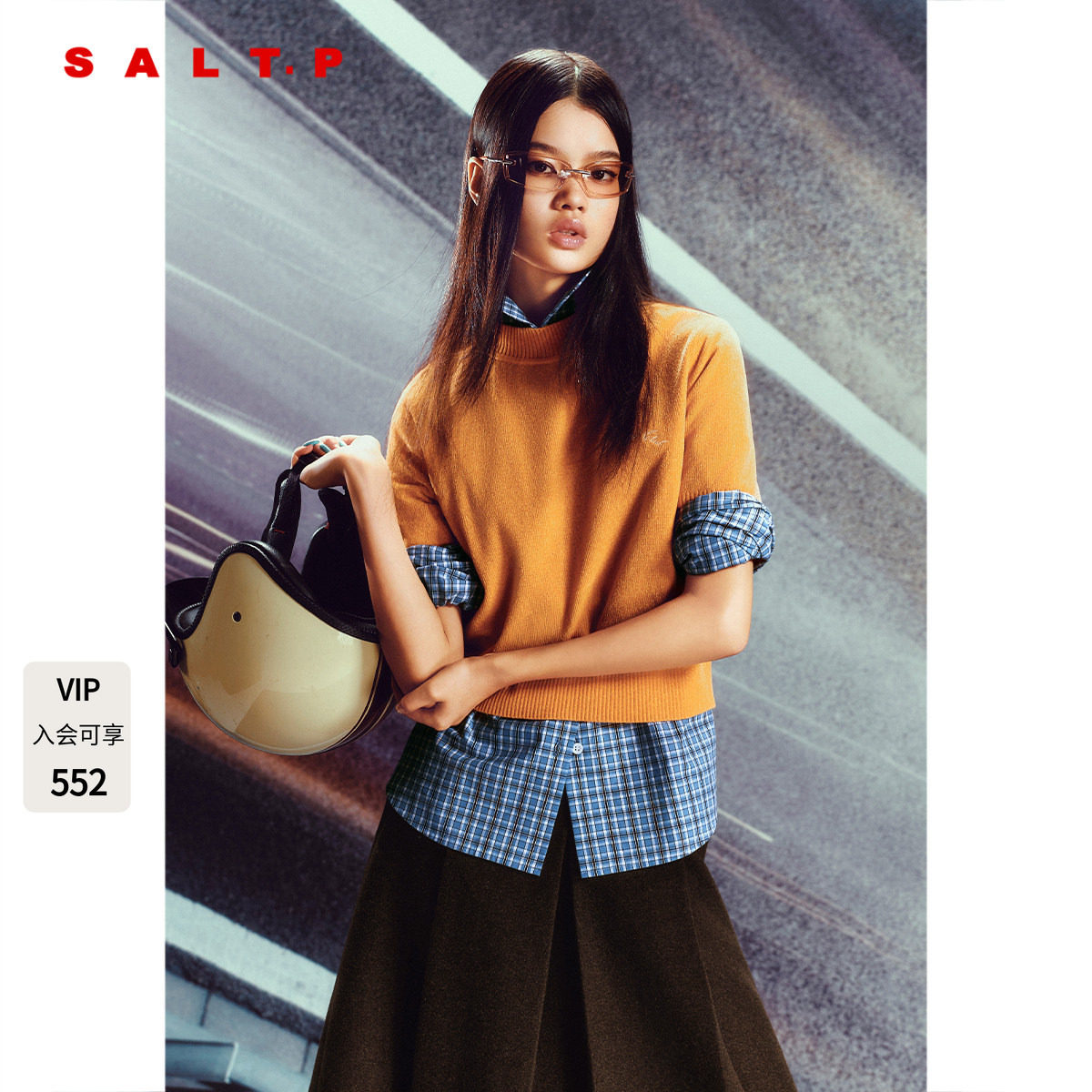SALT.P可颜橙色短袖针织上衣女修身短款辣妹2026春新品AC36106350图片