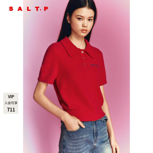 SALT.P可颜圈圈纱Polo领短袖针织衫女2026秋季新款AC36306030
