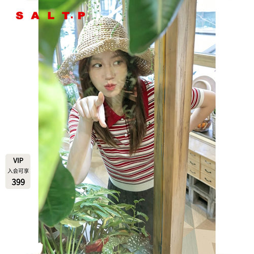 SALT.P可颜【田曦薇同款】条纹polo领针织上衣女夏季AC35206140