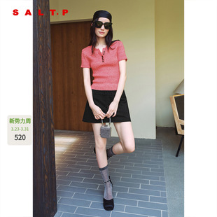 AC35206060 上衣女薄款 SALT.P可颜纯色短袖 针织亚麻混纺正肩修身