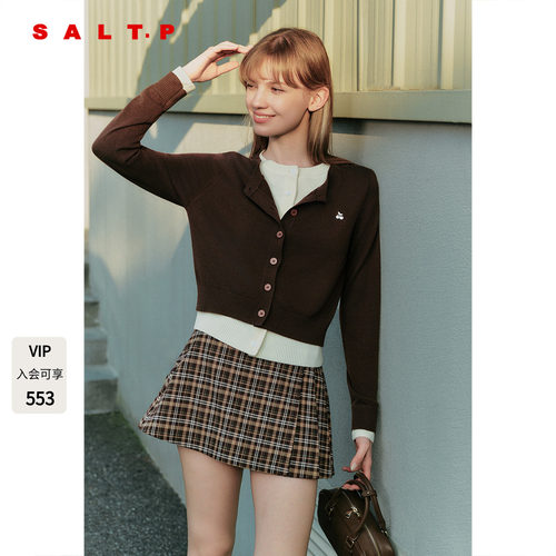 SALT.P可颜假两件针织开衫女短款2025新款羊毛混纺AC35306290