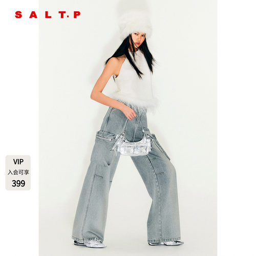 SALT.P可颜【男女同款】浅蓝色工装风口袋牛仔裤阔腿AC35320050