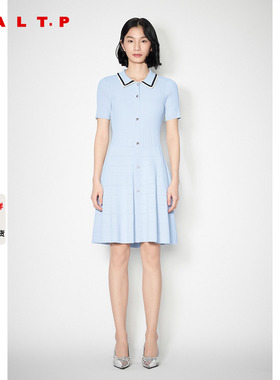 SALT.P可颜2025夏季新款浅蓝色polo翻领短袖针织连衣裙a字裙