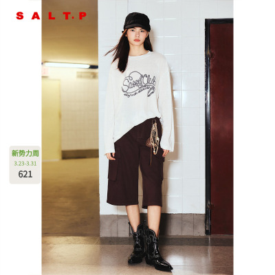 SALT.P可颜白色印花长袖T恤宽松落肩亚麻纺2026春新款AC36160180
