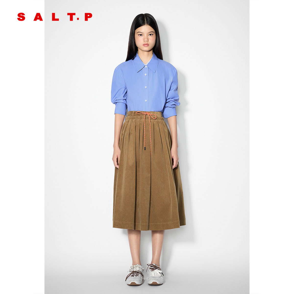 SALT.P可颜复古灯芯绒百褶裙a字高腰半身裙2025冬新款AC35550050