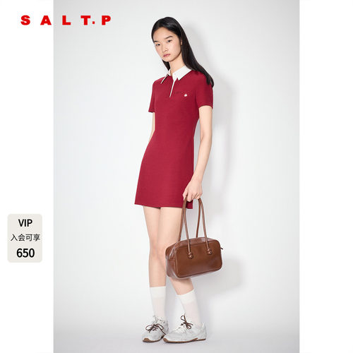 SALT.P可颜酒红色polo连衣裙女夏季收腰短款休闲风AC35305180