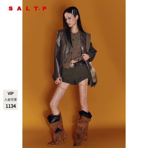 SALT.P可颜美拉德PU皮西装2026秋新款复古翻领皮衣外套AC36310150