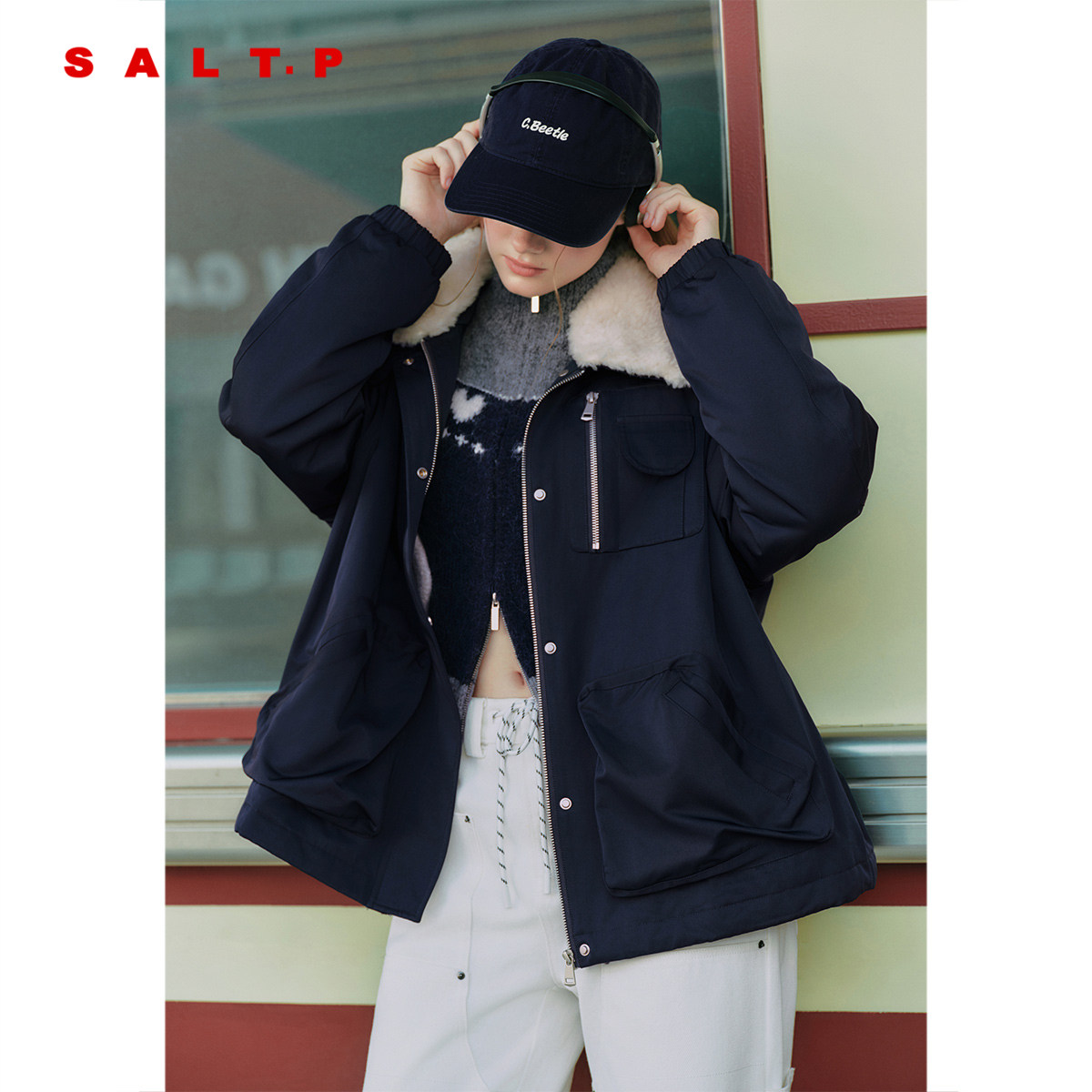 SALT.P可颜可拆羊毛翻领工装风羽绒服外套女2025冬新款AC35508200