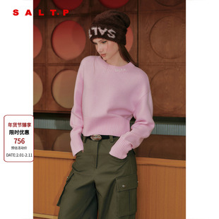 SALT.P可颜粉色100羊毛圆领毛衣女短款2025冬新款AC35506320