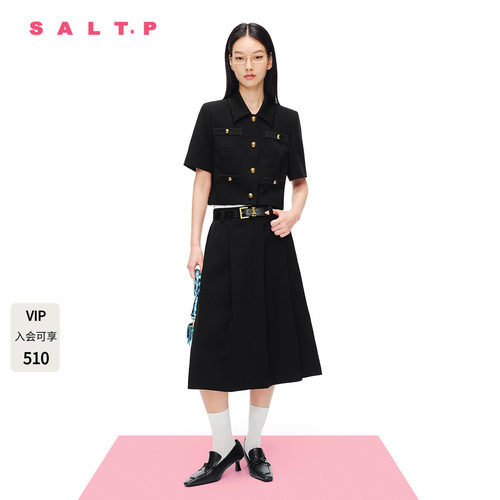 SALT.P可颜 复古学院风黑色醋酸短袖小外套女2024夏季新款上衣