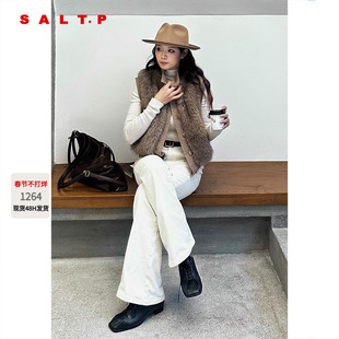 SALT.P可颜环保仿水貂毛皮草马甲女拼接羊毛2025冬新款AC35501010
