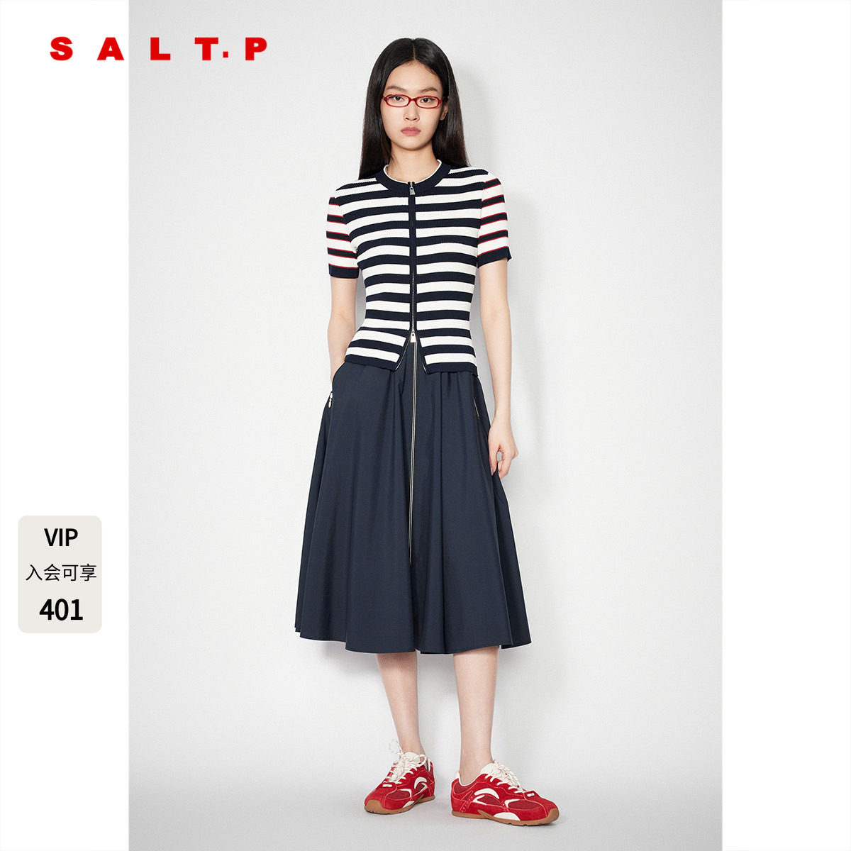 SALT.P可颜航海系条纹拉链针织短袖拉链开衫女夏季AC35206030图片