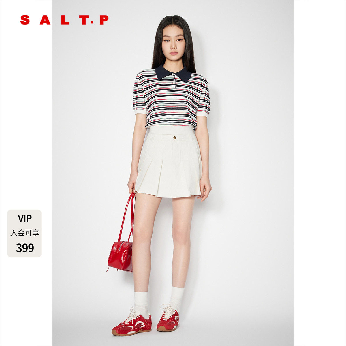 SALT.P可颜白色牛仔半身裙短款a字裙裤百褶裙夏季AC35220220图片