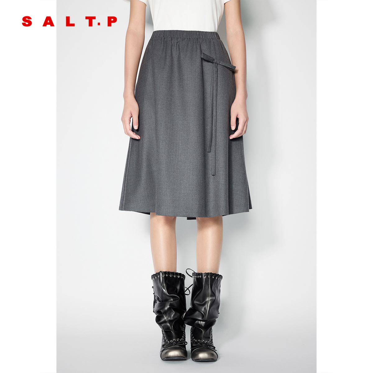 SALT.P可颜学院风miu系蝴蝶结a字半身裙伞裙2025冬新款AC35550140