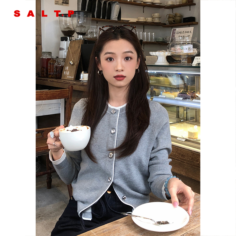 SALT.P可颜 珠片冰柔纱圆领针织开衫外套女短款AC35106120