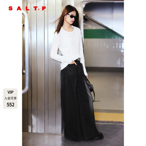 SALT.P可颜白色烫钻圆领长袖T恤上衣女宽松2026春新款AC36160110