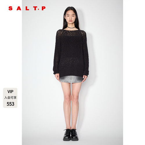 SALT.P可颜黑色镂空针织罩衫女宽松慵懒风上衣AC35306150