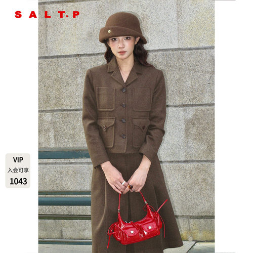 SALT.P可颜复古深咖羊毛西装外套女短款2026春新款AC36110190