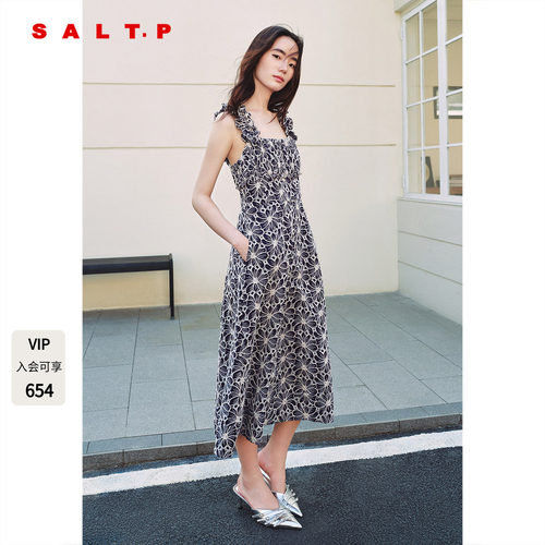 SALT.P可颜法式刺绣花朵吊带连衣裙女夏季度假风长裙AC35205370