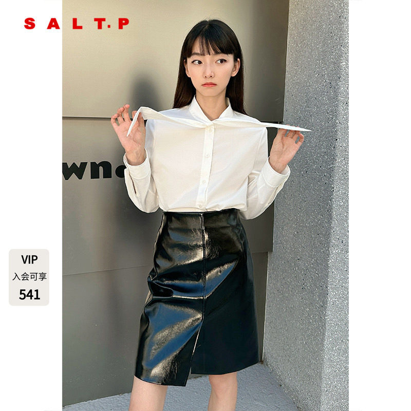 SALT.P可颜2025春装兔耳朵领结白色长袖衬衫女设计感上衣