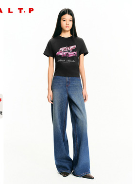 SALT.P可颜灰色赛车印花正肩短袖T恤女短款2026春新款AC36160040