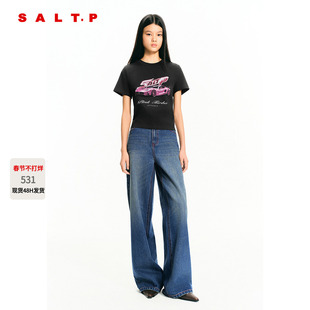 SALT.P可颜灰色赛车印花正肩短袖T恤女短款2026春新款AC36160040