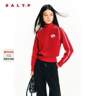 SALT.P可颜复古红色立领针织开衫女短款外套2026春新款AC36106290