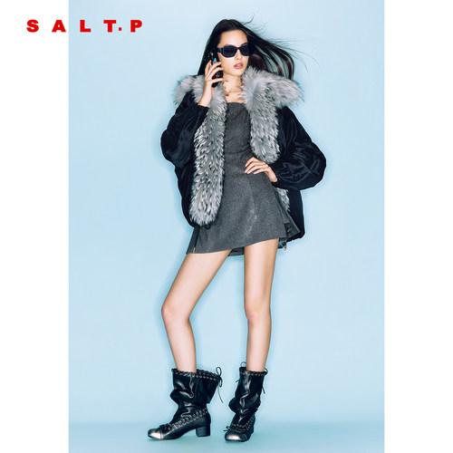 SALT.P可颜貉子毛领棉服外套女宽松夹真丝2025冬季新款AC35508070