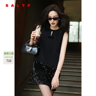 SALT.P可颜千金风黑色亮片无袖 醋纤混纺AC35205580 连衣裙短款
