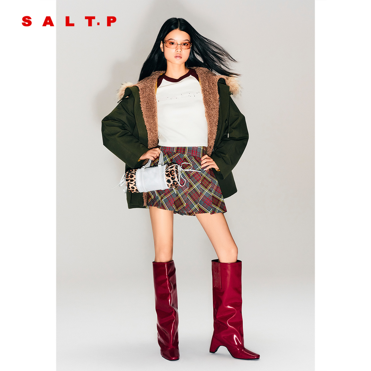 SALT.P可颜美式辣妹格纹百褶低腰a字短裙2025冬季新款AC35550010