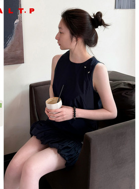 SALT.P可颜深蓝无袖连衣裙花苞miu系背心裙2026春新款AC36105180