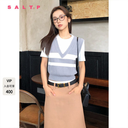 SALT.P可颜【董洁同款】学院风假两件针织短袖女夏季AC34206200
