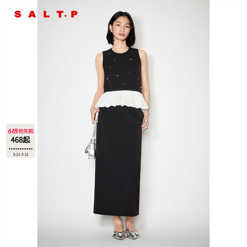 SALT.P可颜千金风钉珠拼接花边无袖上衣女夏季/半裙AC35270090