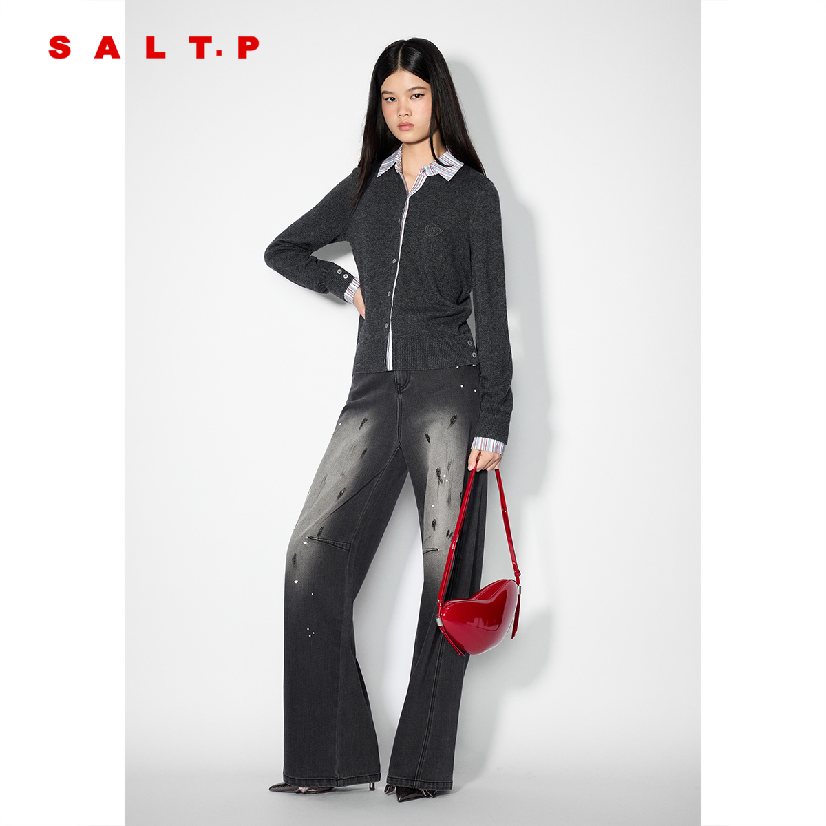 SALT.P可颜MIU系假两件衬衫领针织衫上衣女2025冬新款AC35506130