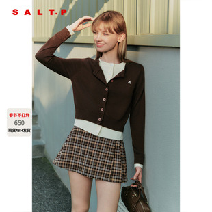 SALT.P可颜假两件针织开衫女短款2025新款羊毛混纺AC35306290