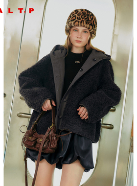 SALT.P可颜两面穿颗粒羊毛连帽外套女宽松2025冬新款AC35510080