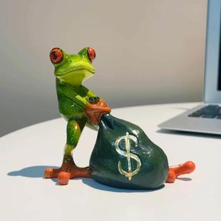 钱袋青蛙摆件办公室桌面树脂装 饰品家居工艺品摆设送朋友创意礼物