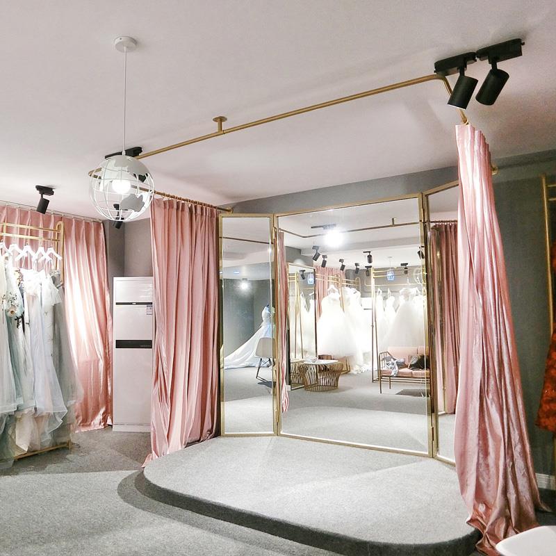 服装店窗帘杆更衣室试衣间试衣杆门帘试衣架弧形UL型试衣圈杆子