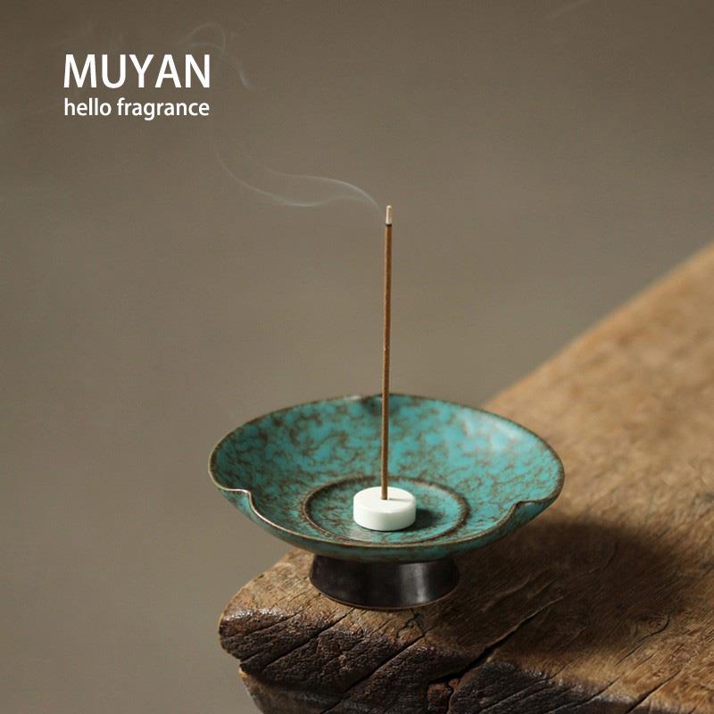 日式INS风香炉盘香座 陶瓷香台香薰家居桌面摆件小众立细香插香皿