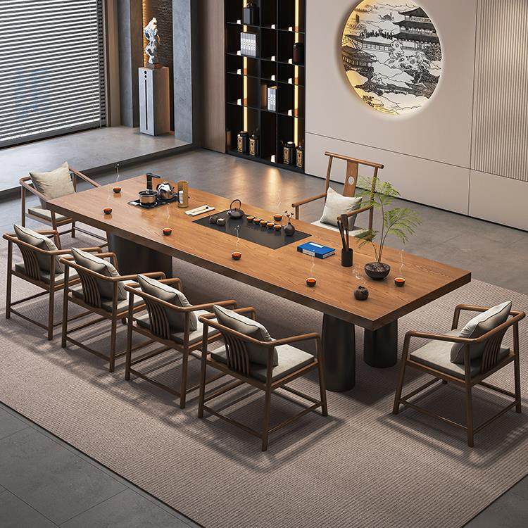 新中式实木大板办公室茶桌椅组合商务风茶室原木茶台2025新款高端