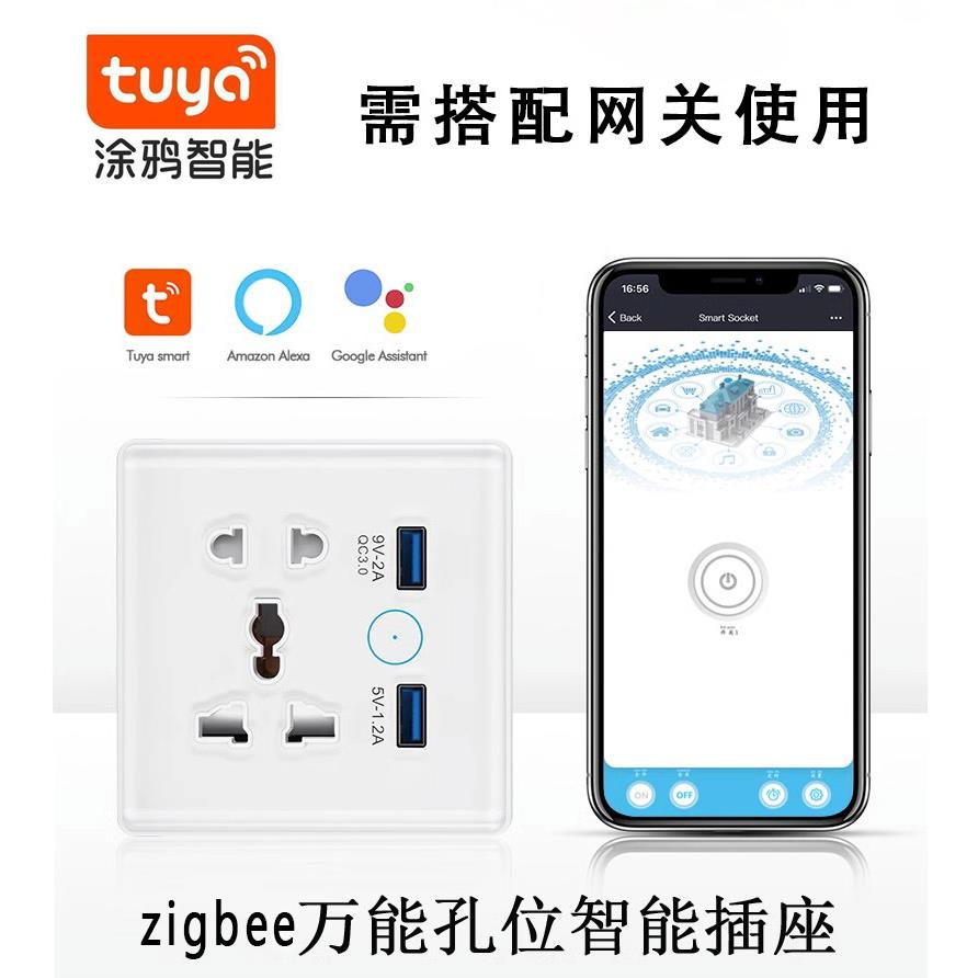 涂鸦智能5孔插座 Zigbee智能插座 带USB快充接口远程控制语音控制