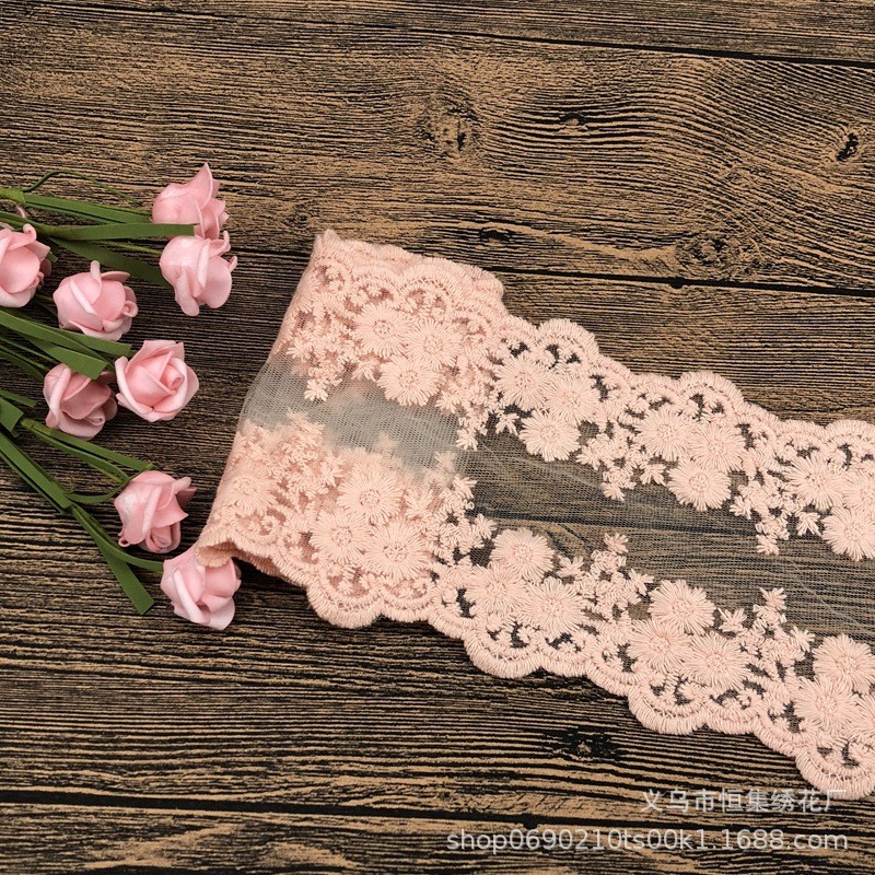 蕾丝刺绣花边8色全棉线婚纱刺绣花边蝴蝶结头饰材料网纱花边