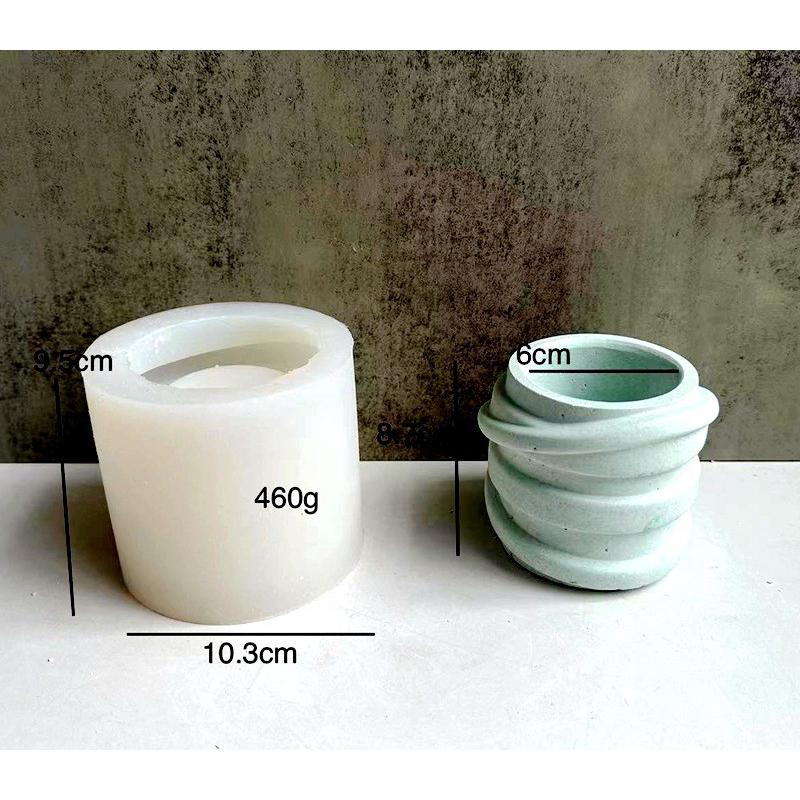 简约圆形花盆模具捆绑圆形蜡烛杯硅胶模具笔筒水泥石膏模具