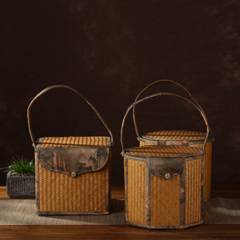 竹柒阁手工竹编普洱茶饼盒茶室竹编提篮茶盒桌面茶具收纳盒茶饼筒,餐饮具,茶饼盒,淘宝优惠券,粉丝福利购,淘宝优惠卷